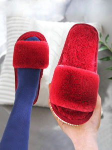 Thickened Cotton Slippers for Men And Women Indoor Anti-Slip Warm Home Use Open-Toe Fur Slippers for Couples All Seasons