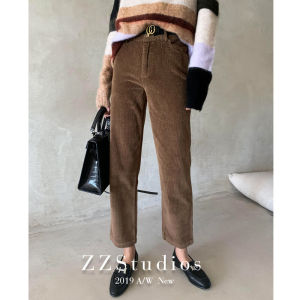 White Corduroy Pants Womens Casual Pants Straight-Leg Pants Loose Straight Drooping High Waist Corduroy Wide Leg Pants Womens Autumn and Winter