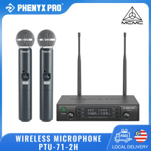 Phenyx Pro PTU-71A Wireless Microphone System Dual Wireless Mics 2 Handheld Dynamic Microphones 2x100 Adjustable UHF Channels Auto Scan Microphone for Singing Karaoke Church Stage Performances