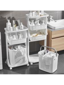 รถเข็นเสื้อผ้าสกปรก ชั้นวางของในห้องน้ำแบบพกพา รถเข็นเสื้อผ้าสกปรกสำหรับใช้ในบ้าน รูปทรงสี่เหลี่ยม ท่อระบายอากาศแบบไม่ติดตั้ง