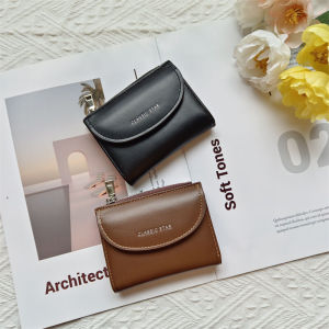 Short Womens Wallet Pure Color Versatile Personality Buckle Clutch Korean Style Compact Money Holder PU Leather Card Bag