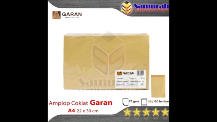 Amplop Kertas Coklat GARAN Ukuran A4 22 x 30 cm / Amplop Dokumen 22x30 1 pak isi 100 Lembar tebal 70 Gsm - Gram