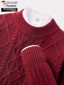TUCANO | Red Autumn Winter New Style Half-high Neck Double Layer Thickened Mens Knitwear