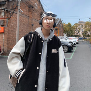 แจ็คเก็ตเบสบอลสไตล์อเมริกันย้อนยุคสีแดงเข้มสำหรับผู้ชาย แจ็คเก็ตสตรีทไฮสตรีทสไตล์ฮิปฮอปสำหรับคู่รัก แจ็คเก็ตโพลีเอสเตอร์ฤดูใบไม้ร่วง