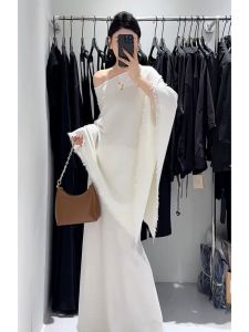 French Lazy Loose Knitted White Off-Shoulder Dress Set Elegant High Waist A-Line Skirt Long Sleeve Casual Autumn Fashion