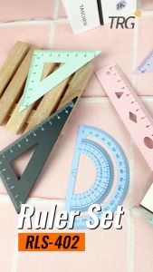TRG Stainless Steel Ruler Set Pastel Color 18cm RLS-402 - Paket Penggaris Besi Matematika Busur Derajat Siku Mistar 18 cm TRG