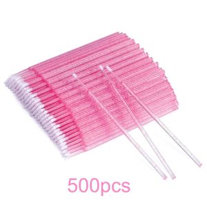 100/500Pcs Micro Cotton Swabs Lips Mascara Wands Pink Microbrush Crystal Micro Applicator Brush for Eyelash Extension