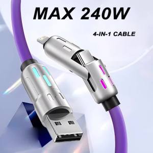 4-IN-1 240W USB Type C To USB C Cable PD Fast Charger Wire For iPhone 17 Pro Max 11 iPad Xiaomi Samsung Tablet 1M Data Cord