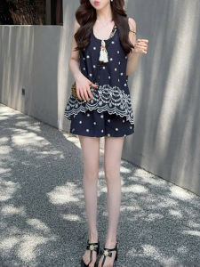 Shalldoer | ชุดเสื้อกั๊กแขนกุดปักลายดอกไม้สไตล์วันหยุดฤดูร้อน ชุดกระโปรงสั้นแฟชั่นสำหรับผู้หญิงวัย 25-50 ปี