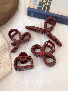 Butterfly Knot Rhinestone Hair Claw Womens Fashion Accessory Wine Red Shark Clamp Hair Clip Stylish Hair Accessories