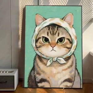 Kayou | Oil Painting By Number Kit Cat Wearing A Turban Art Canvas Wall Art for Adults DIY Home Decor Gift Frameless