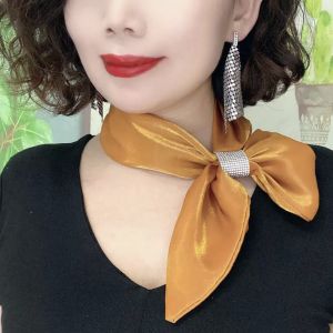 Elegant Clear Wind Silk Scarf with Bright Diamonds Neck Protector Lightweight Summer Womens Fashion Accessory Versatile Multi-Use