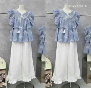 SÉT LINEN IN HOA PHỐI QUẦN ĐŨI ỐNG RỘNG BÈO LAI CÓ LÓT FREESIZE 40 - 55 KG THANH lỊCH