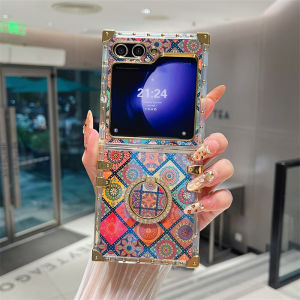 เคสโทรศัพท์พับแบบแข็งสีฟ้าและสีขาวพอร์ซเลน Samsung Galaxy พลิก6 Z พลิก5 Z พลิก4 ZFlip3 5G พลิก2 1 Z พลิก3 Flip6เคสโทรศัพท์