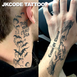 Waterproof Design Semi-Permanent Tattoos Halloween Tattoo-Gothic Style Bat Pattern-Mens Tattoo for Neck Hand Finger Temporary Tattoo Lasts for 15 Days