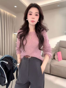 Early Autumn Fashion Casual Knitted Hollow out Top And Pants Set Womens Elegant Style Long Sleeve round Neck Suit Ensemble