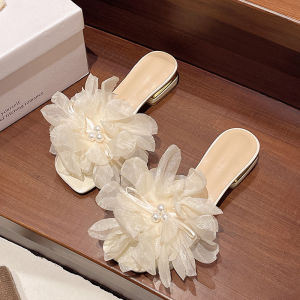 IELGY French Flower Pearl Slippers Womens Summer Fashion