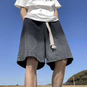 Quần Short Denim Nam Mùa Hè Mỏng Rộng Rãi Thường Ngày Phong Cách Hồng Kông Thời Trang Đa Năng Học Sinh Quần Năm Điểm Thắt Lưng Dệt Màu Cổ Điển