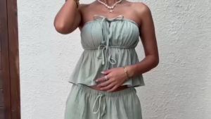 Bộ Đồ Nữ Thời Trang 2 Món Gồm Áo Dây Buộc Và Quần Chất Liệu Jersey Polyester Thoải Mái Phù Hợp Mọi Mùa