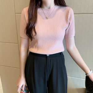 Short-sleeved Sweater Womens Korean-style Fashionable Slim-fit Base Shirt Womens Knitted Top