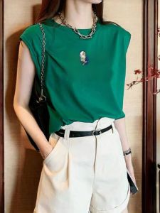 เสื้อกั๊กสปอร์ตแขนกุดคอตุ้มพิมพ์ลายตัวอักษรสไตล์ลำลองสำหรับฤดูร้อนสำหรับผู้หญิง เสื้อกีฬาบาสเก็ตบอล INS เสื้อตัวบน