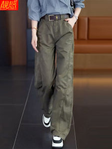 Cool Military Green Work Pants Womens High Waist Wide Leg Cotton Climbing Pants Casual Straight Leg Trousers Autumn Fashion