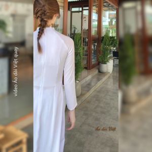 Áo dài trắng học sinh nữ đi học cổ vuông hở chữ U 2cm truyền thống may sẵn lụa mỹ cao cấp