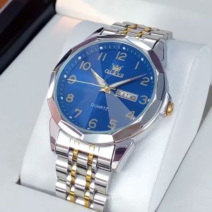 OLEVS Jam Tangan Pria Kedap Air Jam Tangan Modis Tali Baja Tahan Karat Pergerakan Kuarsa Dial Sederhana Kalender Kedap Air Impor Asli Pria Merek Mewah