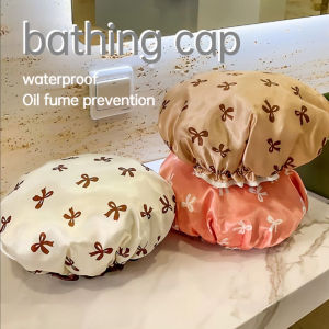 1PC Reusable Bowknot Print Shower Cap Waterproof Anti-Smoke Kitchen Head Cover Bathroom Accessory