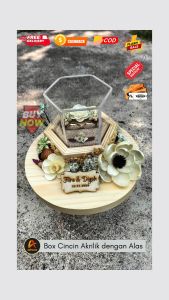 Kotak Cincin Mini Desain Rustic Custom Nama Mempelai dan Tanggal Pernikahan Model Segi-6