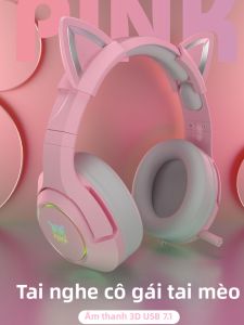Cat Ears Headset Over-ear Wired Gaming Headphones for Boys and Girls with Cute Microphone