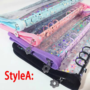 A5 Laser Star Zipper Binder Collect Book Refill Organizer DIY Journal Dairy Transparent Kpop Idol Photo Album Kawaii Stationery