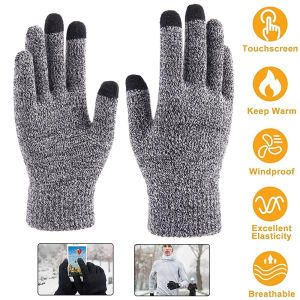 1 Pair(2PCS) Winter Touch Screen Gloves Elastic Cuff Warm Knit Gloves Men and Women Add Velvet Padded Gloves Outdoor Driving Cold-proof Full Finger Glove
