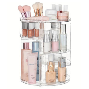 360° Rotating Makeup Organizer Spinning Bathroom Organizer Countertop organizer for cosmeticsCosmetic Holder Shelf(Clear)