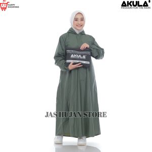AKULA Jas Hujan Wanita Muslimah Syari Setelan Gamis Dewasa Bahan PVC Tebal Lentur Anti Rembes
