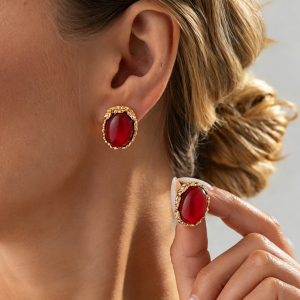 Ingemark | Ingemark 3 Colors Vintage Oval Resin Stud Earrings for Women Bohemian Geometric Acrylic Piercing Earrings Daily Wear Jewelry New