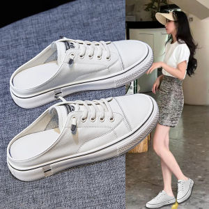 Hong Kong Head Cover Shoes Womens Outdoor Wear White Sneakers Spring Autumn No Heel Large Size Shoes 41 to 43 Slip-On Semi Slippers