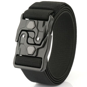 New Aluminum Alloy Buckle Tactical Waist Belt Micro Elastic Woven Canvas Belt Quick Release Plug Buckle Pants Belt for Men