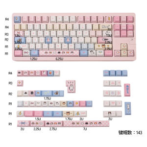 143 Keys Pink Kitten Keycaps Dye-sub Cherry Profile PBT Keycaps Set Emojis Keycaps Sets For MX Mechanical Keyboard