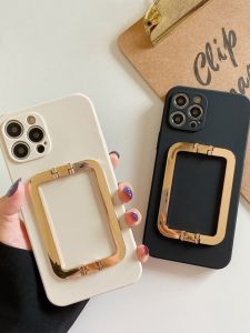 Elegant Milk White Metal Square Buckle Liquid Silicone Soft Shell iPhone Case Goddess Style 14/13Pro/Max 11/12/SE 7p 8plus Creative Personalized
