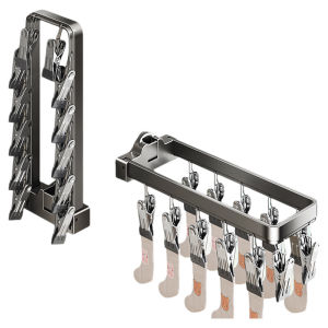 Foldable Multi-clamp Clothes Drying Rack Glass Balcony Underwear Hanger Lazy Slow Brand Metal Clothesline Organizer