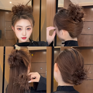 กิ๊บติดผมขนนกพีรีสีน้ำตาลหรูหราสำหรับผู้หญิง กิ๊บติดผมรูปฉลาม กิ๊บติดผมแบบเกาะท้ายศีรษะสำหรับฤดูใบไม้ร่วงและฤดูหนาว