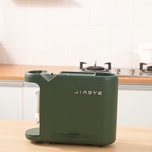 HOGO Modern Stainless Steel Kitchen Organizer with Rustic Chopsticks & Knife Rack Multifunctional Countertop Storage for Spoons Tongs Whetstone - White/Green