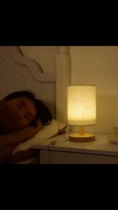 Lampu Meja Led Control 3 Color Lampu Wood Meja Hias Kain LED Lampu Vintage Gaya Jepang Lampu