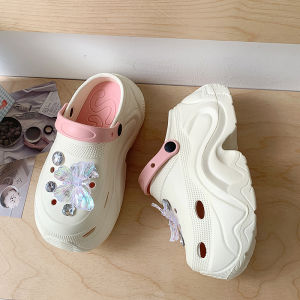 Trendy Bridal Shoe 9CM Heel Thick Bottom Clog Womens Outdoor Cartoon Small Size Increased Height Slippers Sweet Style EVA Material