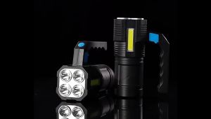 TopAuker Super Bright 4-Core P1000 LED Flashlight Portable Torch Light with USB Charging COB Camping Lamps