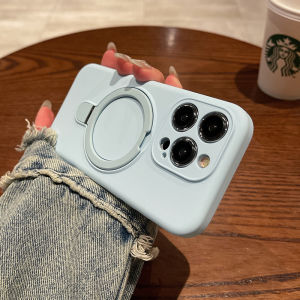 CrashStar MagSafe Stand Liquid Silicone Soft Shockproof Phone Case For iPhone 16 15 14 Pro Max Plus 13 12 Pro Max 11 Wireless Charging Phone Cover Simple Solid Color Anti-drop Protective Casing Shell Hot Sale