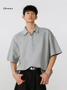 Gray Short Sleeve Mens Polo Shirt Wmnm Seagull Collar Cleanfit Half Sleeve T-shirt Fashionable Urban Style Breathable Cotton Blend