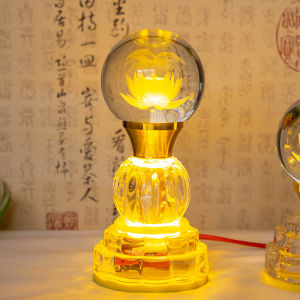Crystal Lotus Lamp LED Buddha Offering Light Colorful Eternal Flame Home Decor Buddhist Altar Decoration Alloy Lotus Flower Lamp