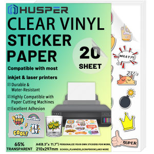 20 Sheets Printable Vinyl Sticker PaperTranslucent A4 (8.3x11.7 Inch) 65% Clear Self-Adhesive Sheets WaterproofDries Quickly